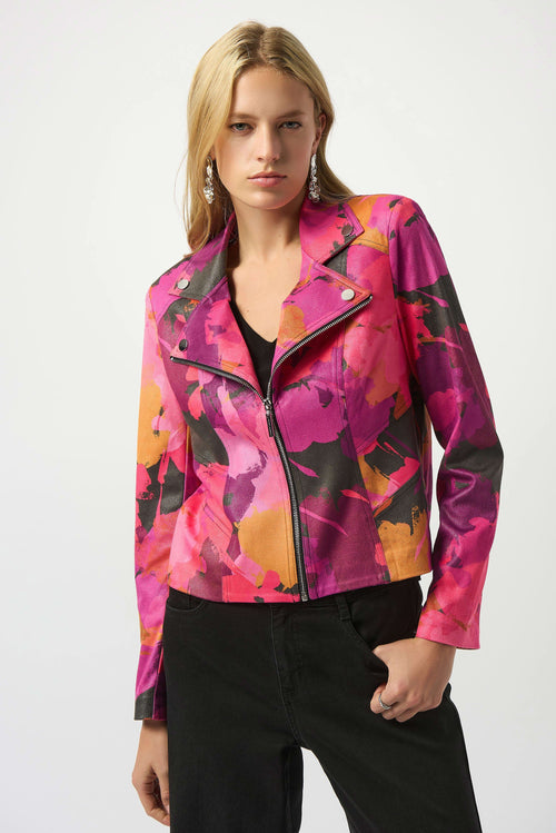 Joseph Ribkoff Foiled Faux Suede Abstract Print Fitted Jacket 253954