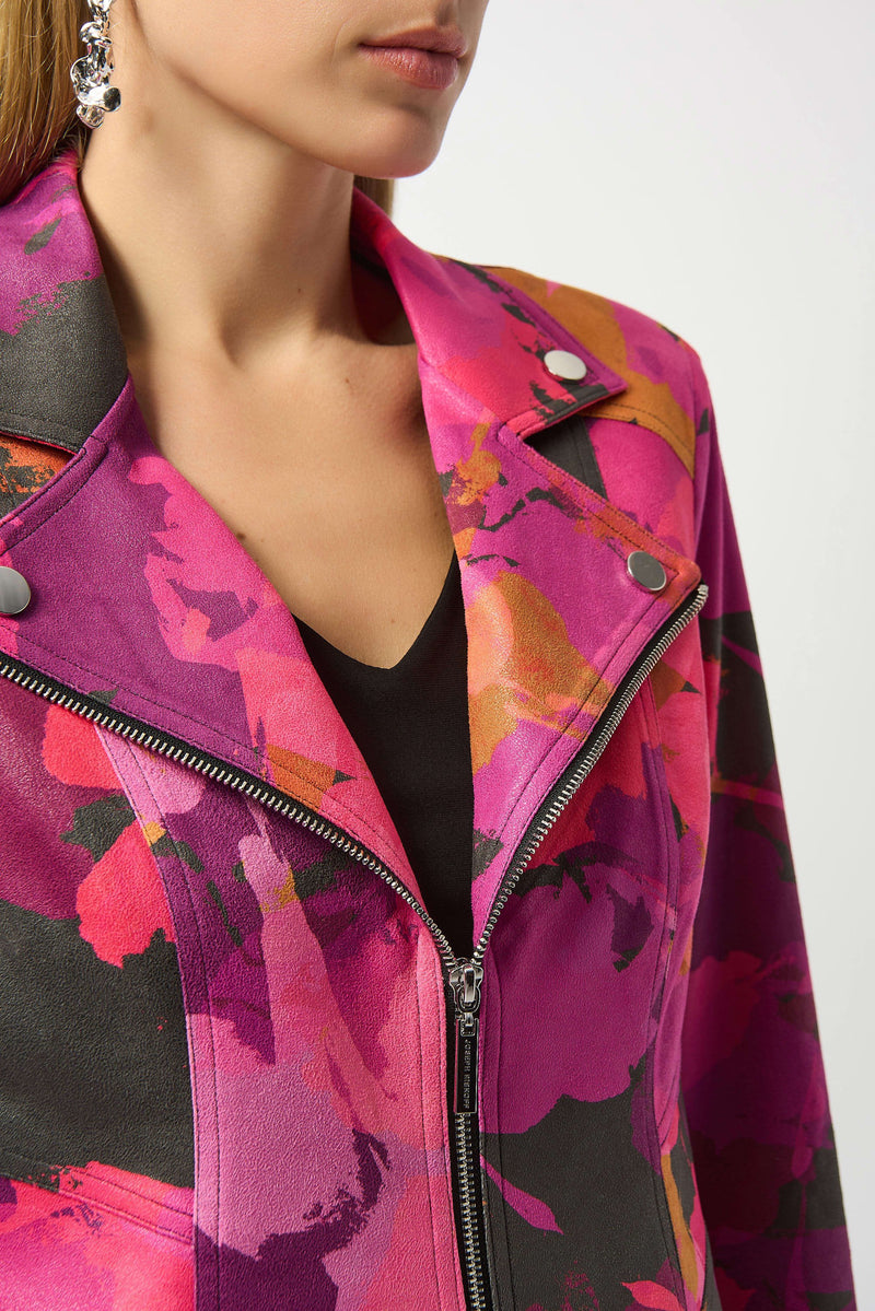 Joseph Ribkoff Foiled Faux Suede Abstract Print Fitted Jacket 253954