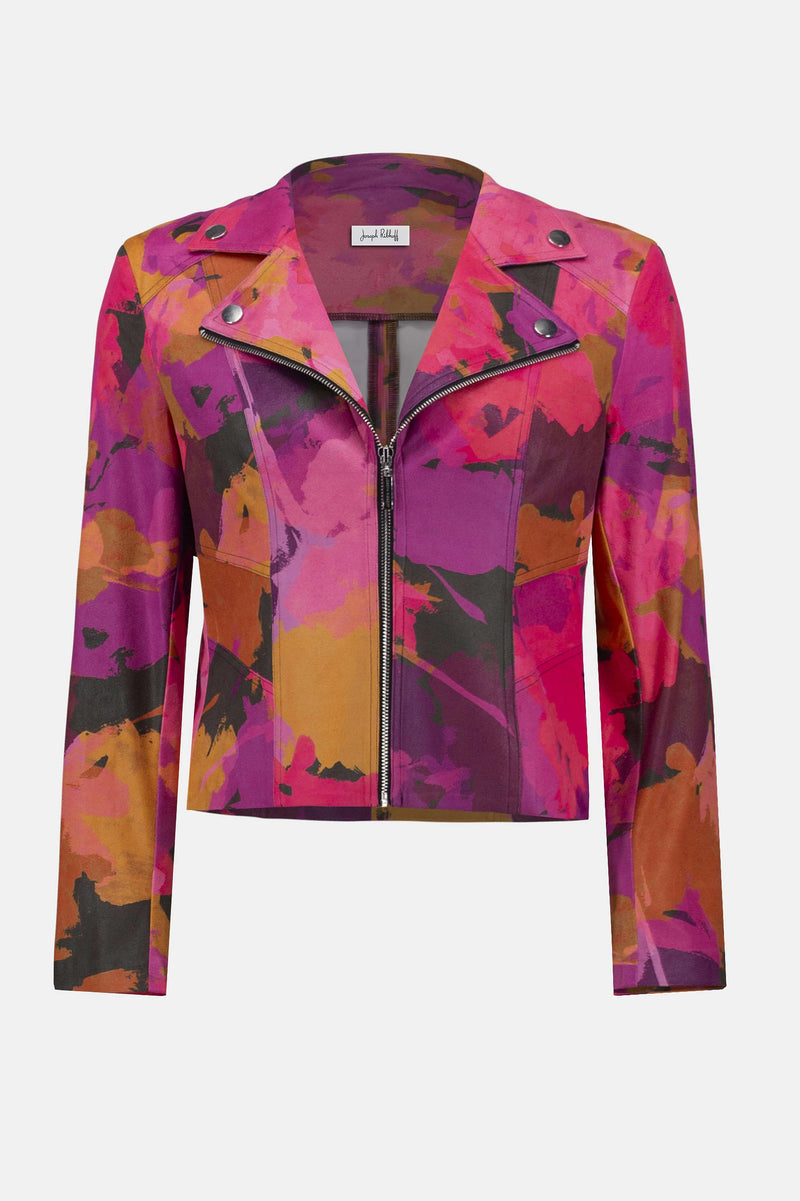 Joseph Ribkoff Foiled Faux Suede Abstract Print Fitted Jacket 253954