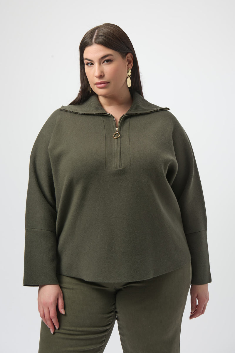 Joseph Ribkoff |   Sweater Knit Boxy Pullover With Zipped Collar 253963