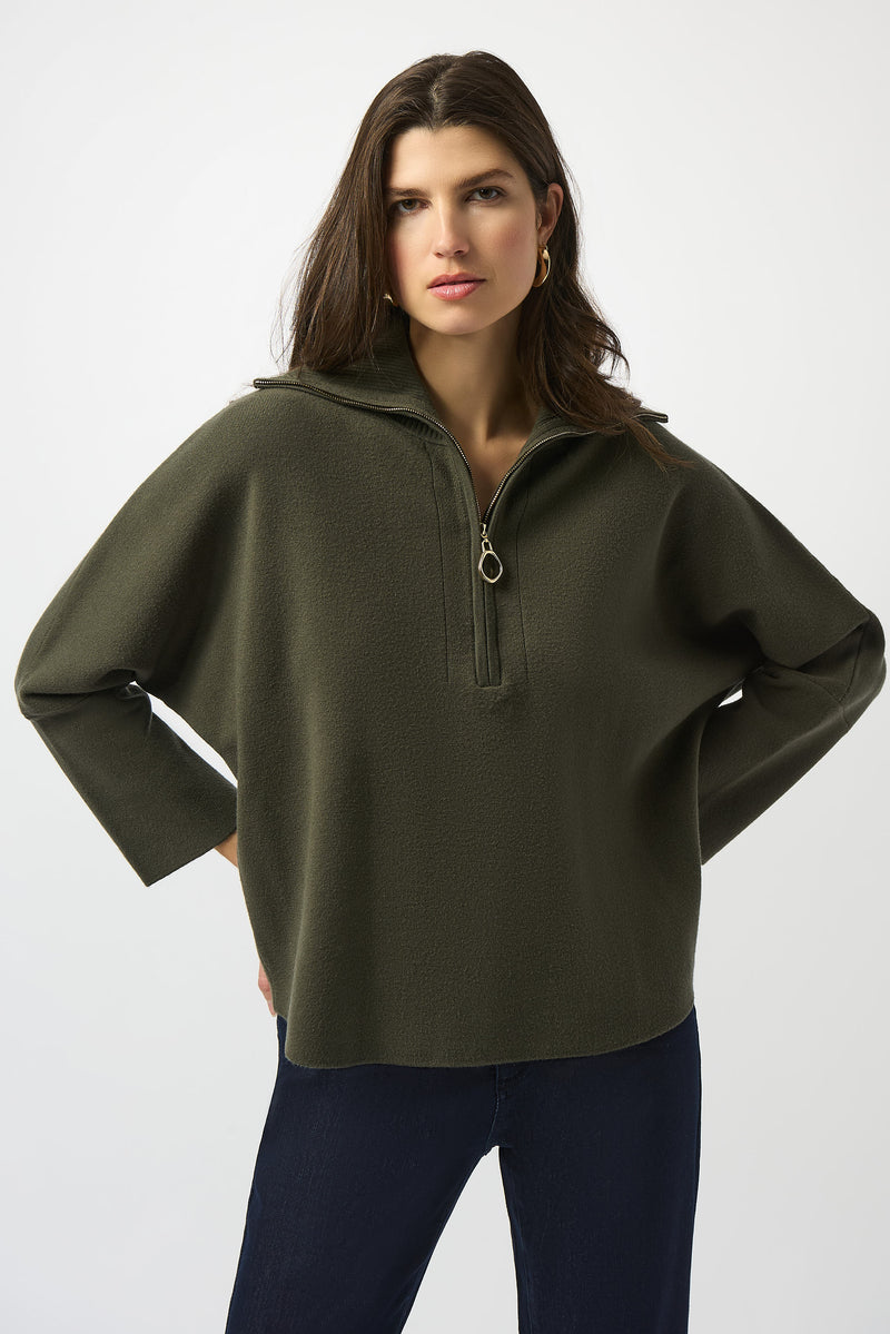 Joseph Ribkoff |   Sweater Knit Boxy Pullover With Zipped Collar 253963