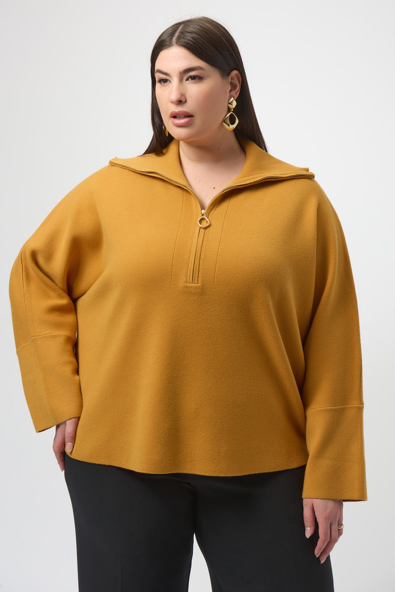 Joseph Ribkoff |   Sweater Knit Boxy Pullover With Zipped Collar 253963