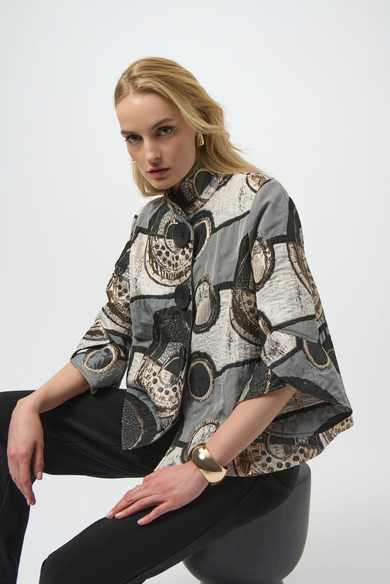 Joseph Ribkoff Abstract Jacquard Trapeze Jacket 254003 F25