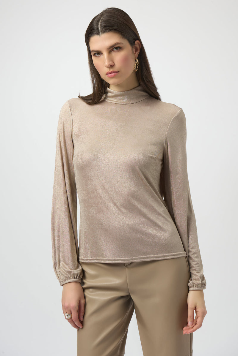 Joseph Ribkoff | JFoiled Knit Mock Neck Fitted Top 254027F25