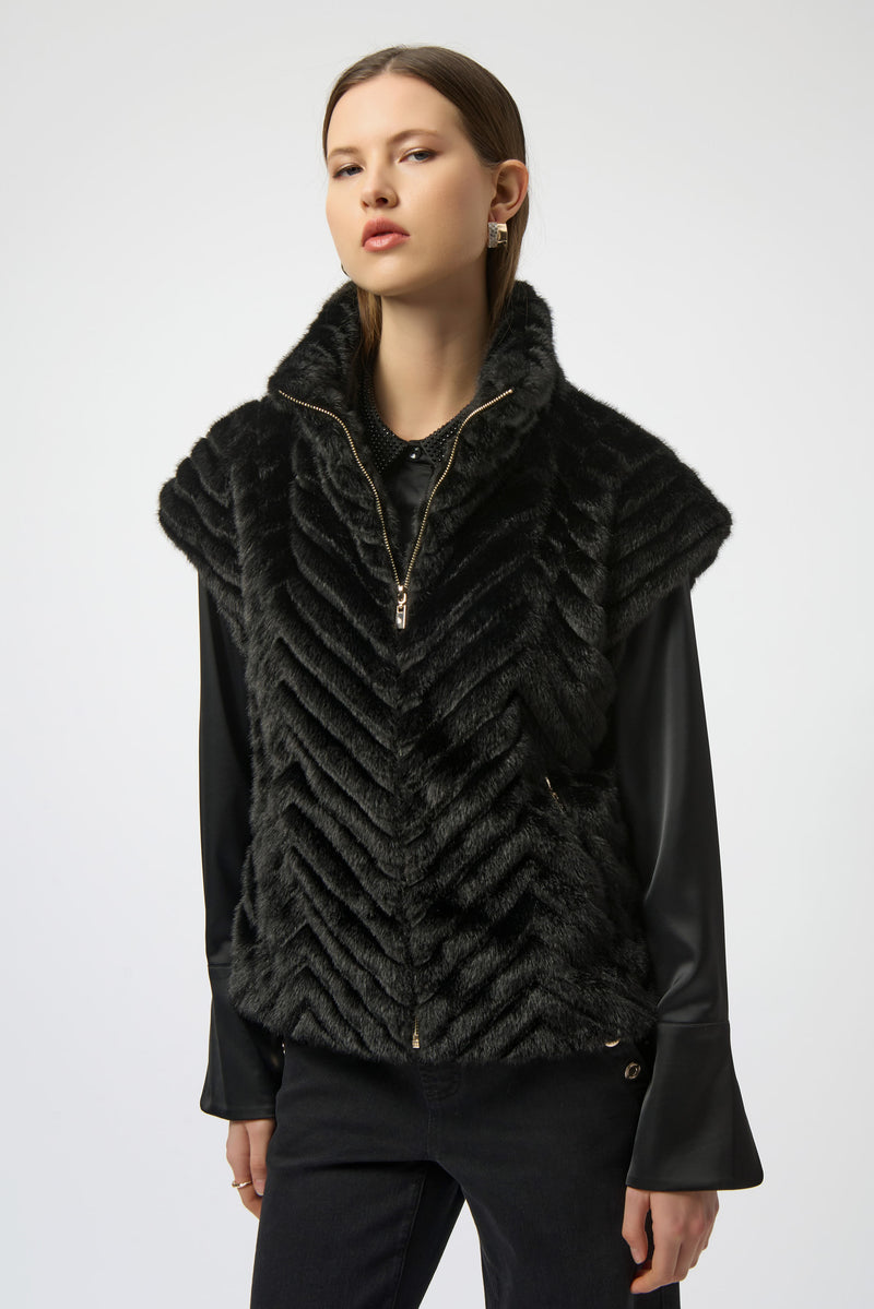 Joseph Ribkoff |Chevron Faux Fur Mock Neck Vest 254906F25