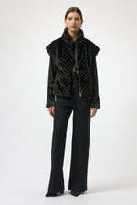 Joseph Ribkoff |Chevron Faux Fur Mock Neck Vest 254906F25