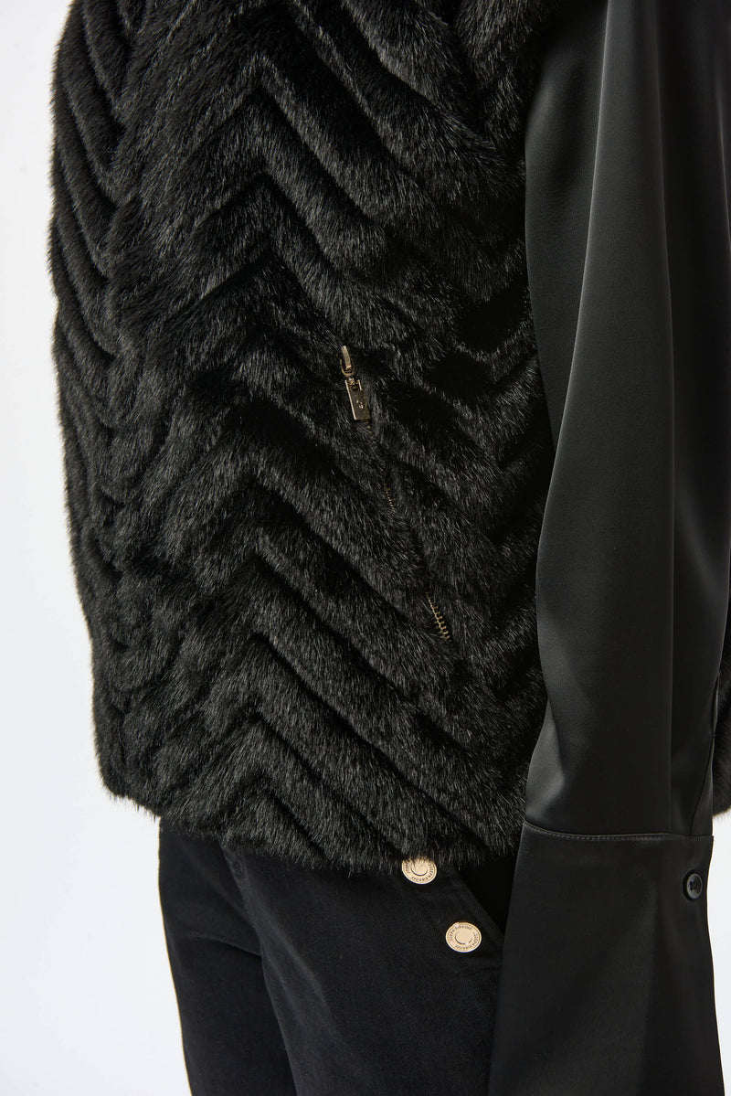 Joseph Ribkoff |Chevron Faux Fur Mock Neck Vest 254906F25