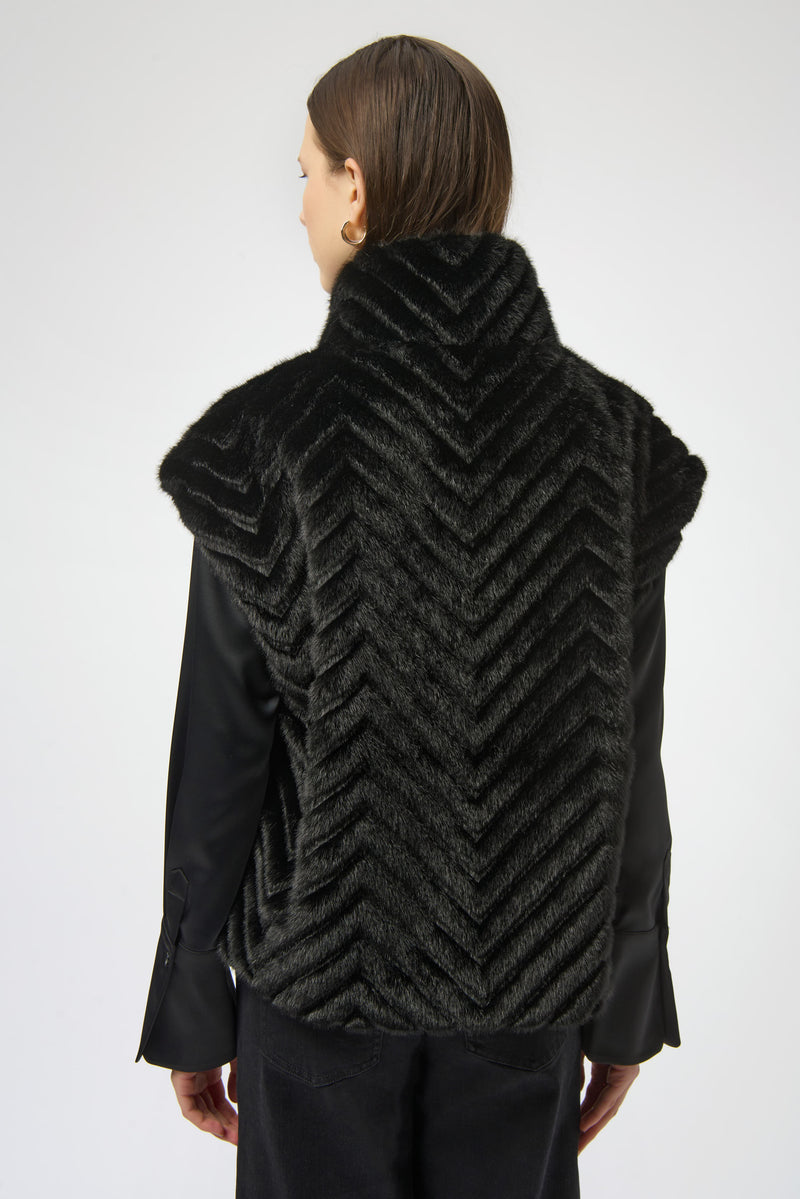 Joseph Ribkoff |Chevron Faux Fur Mock Neck Vest 254906F25