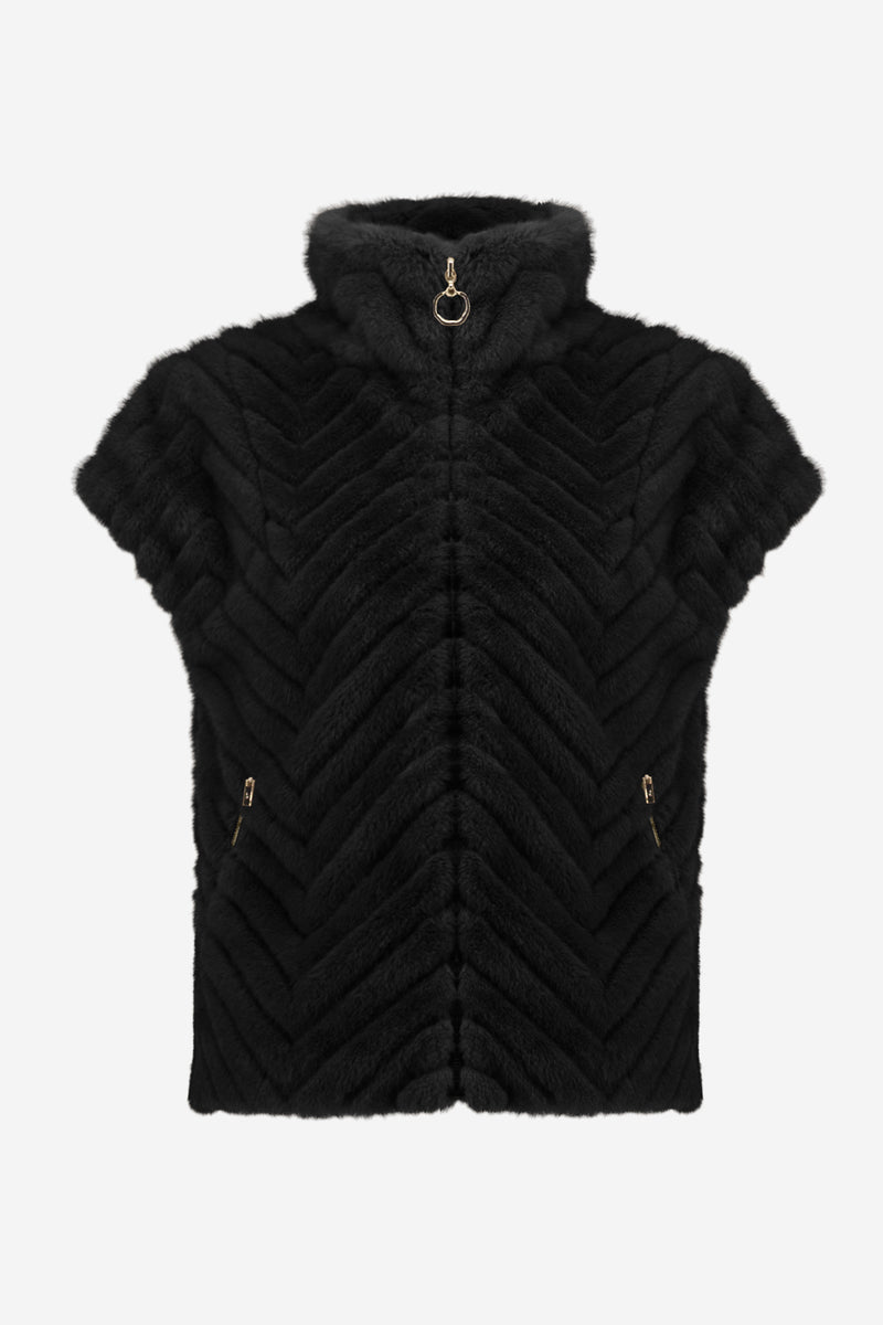 Joseph Ribkoff |Chevron Faux Fur Mock Neck Vest 254906F25