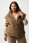 Joseph Ribkoff |Chevron Faux Fur Mock Neck Vest 254906F25