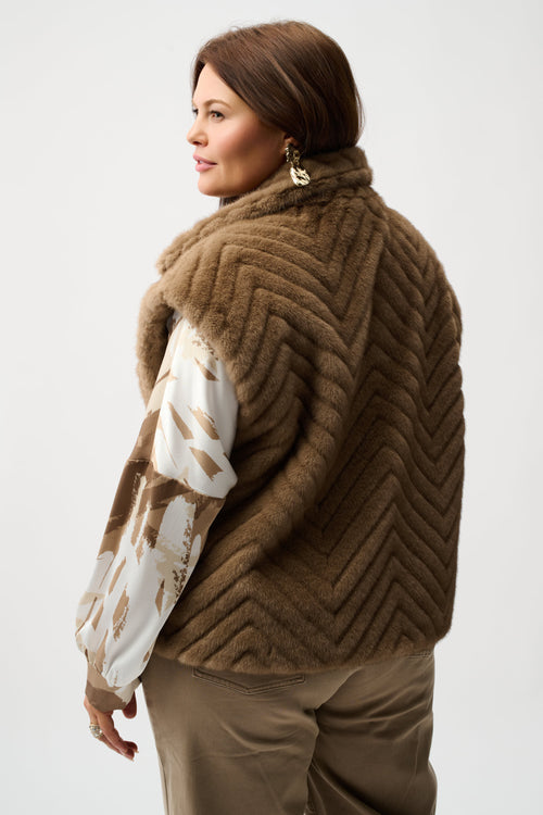 Joseph Ribkoff |Chevron Faux Fur Mock Neck Vest 254906F25
