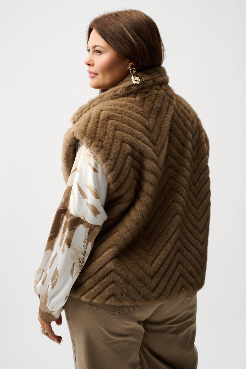 Joseph Ribkoff |Chevron Faux Fur Mock Neck Vest 254906F25