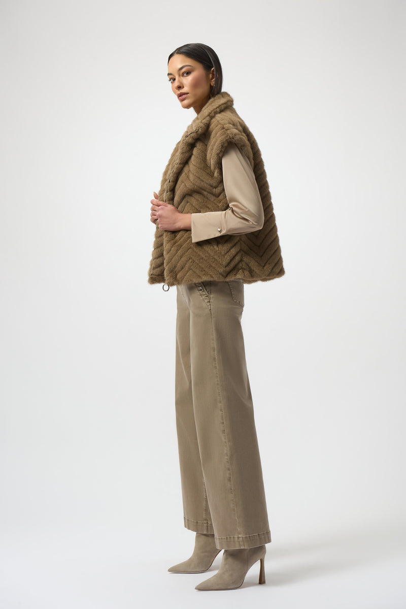 Joseph Ribkoff |Chevron Faux Fur Mock Neck Vest 254906F25