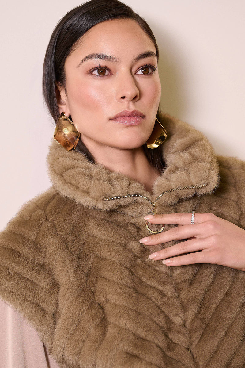 Joseph Ribkoff |Chevron Faux Fur Mock Neck Vest 254906F25