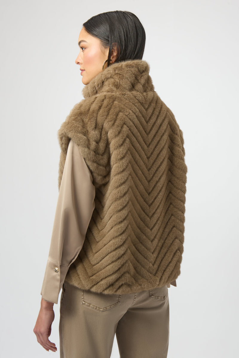 Joseph Ribkoff |Chevron Faux Fur Mock Neck Vest 254906F25