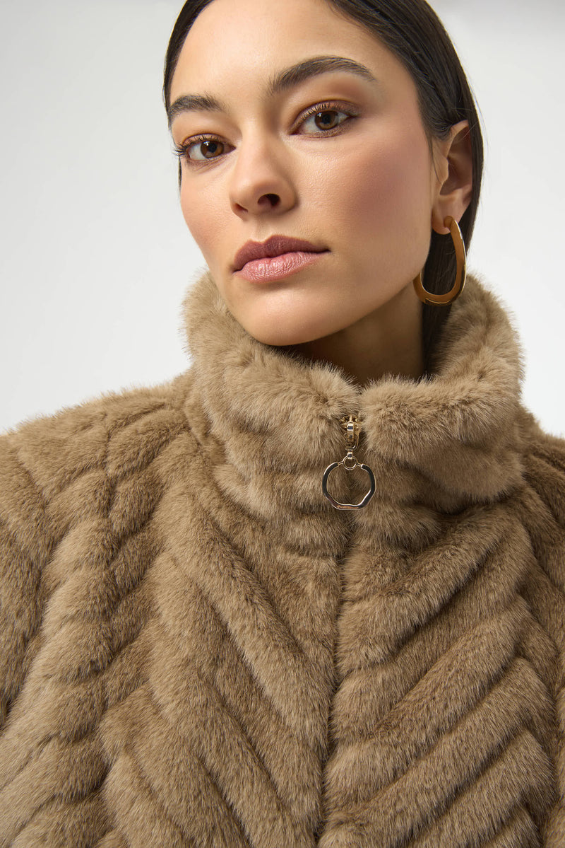Joseph Ribkoff |Chevron Faux Fur Mock Neck Vest 254906F25