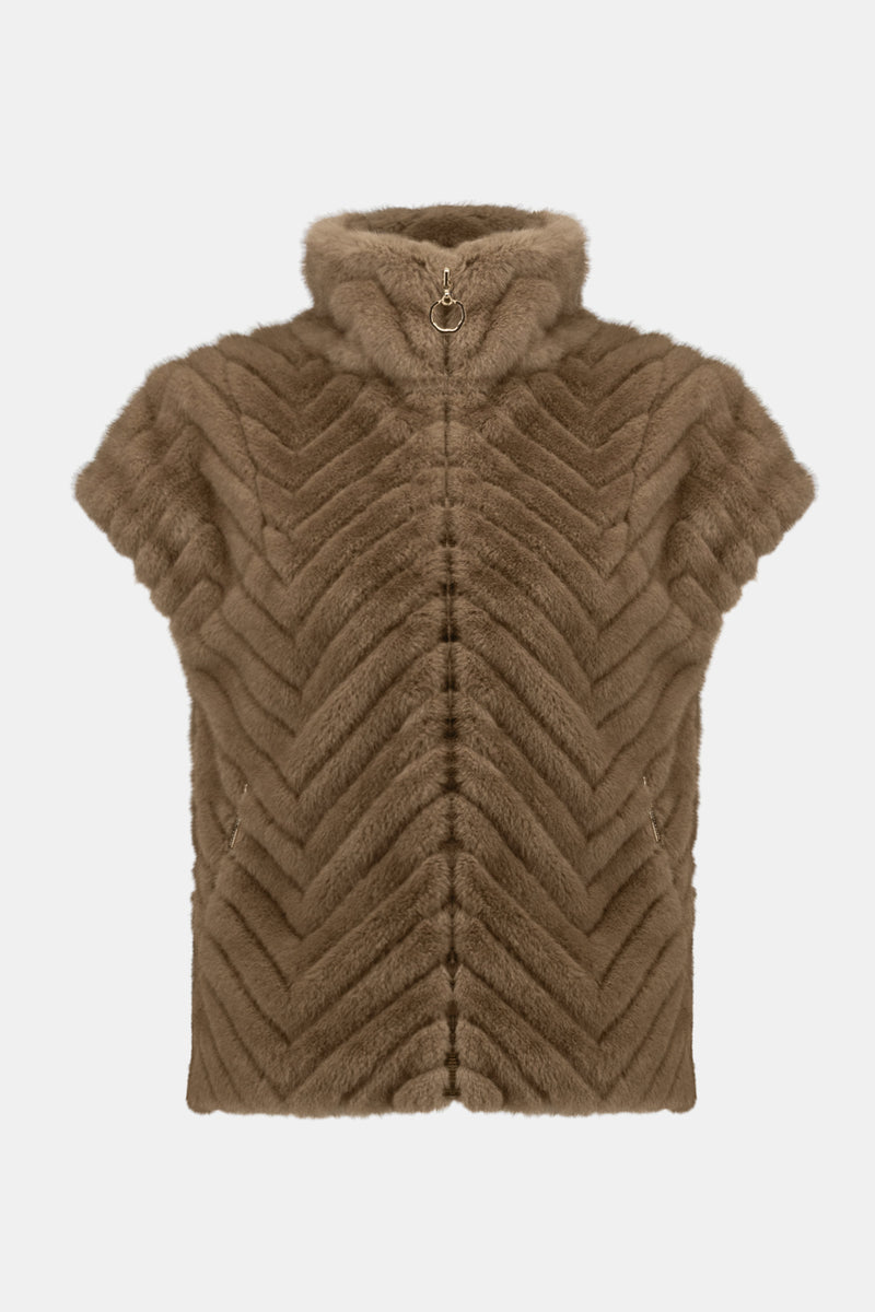 Joseph Ribkoff |Chevron Faux Fur Mock Neck Vest 254906F25