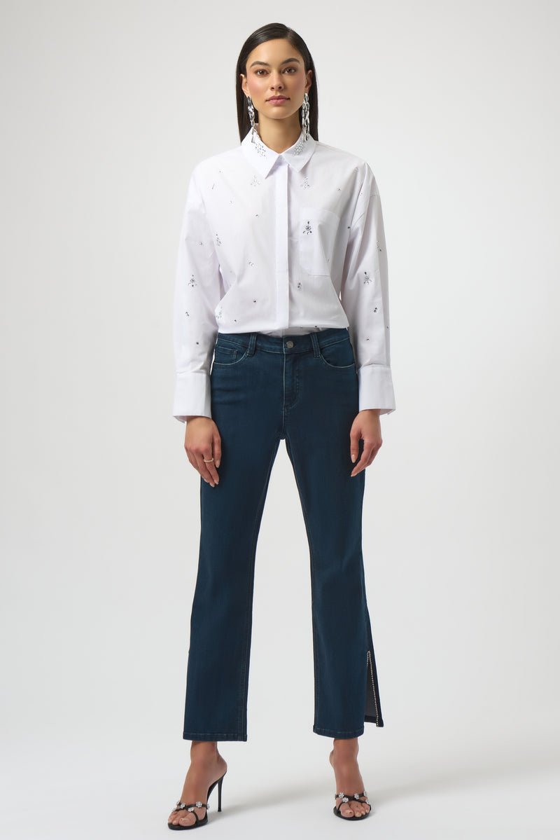 Joseph Ribkoff Classic Straight Leg Jeans with Rhinestone Hem 254917 F25