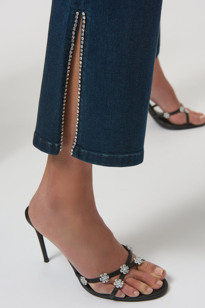 Joseph Ribkoff Classic Straight Leg Jeans with Rhinestone Hem 254917 F25