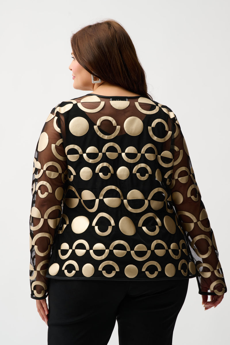 Joseph Ribkoff Mesh and Leatherette Collarless Jacket 254923 F25