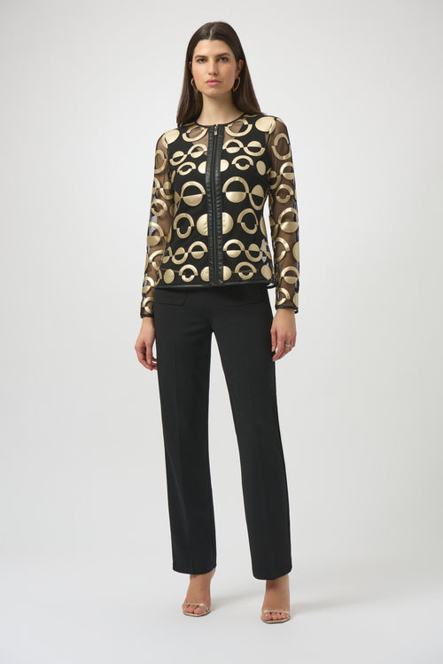 Joseph Ribkoff Mesh and Leatherette Collarless Jacket 254923 F25