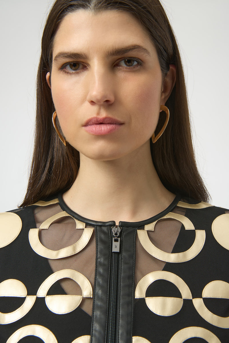 Joseph Ribkoff Mesh and Leatherette Collarless Jacket 254923 F25
