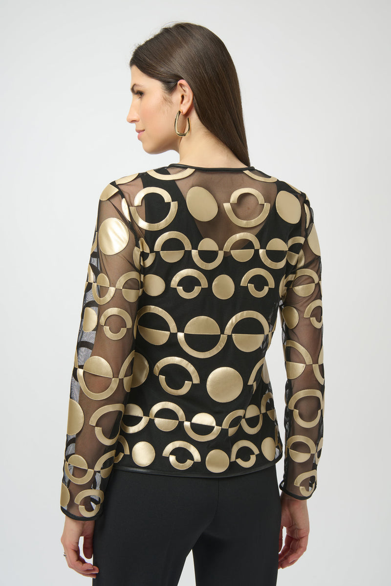Joseph Ribkoff Mesh and Leatherette Collarless Jacket 254923 F25