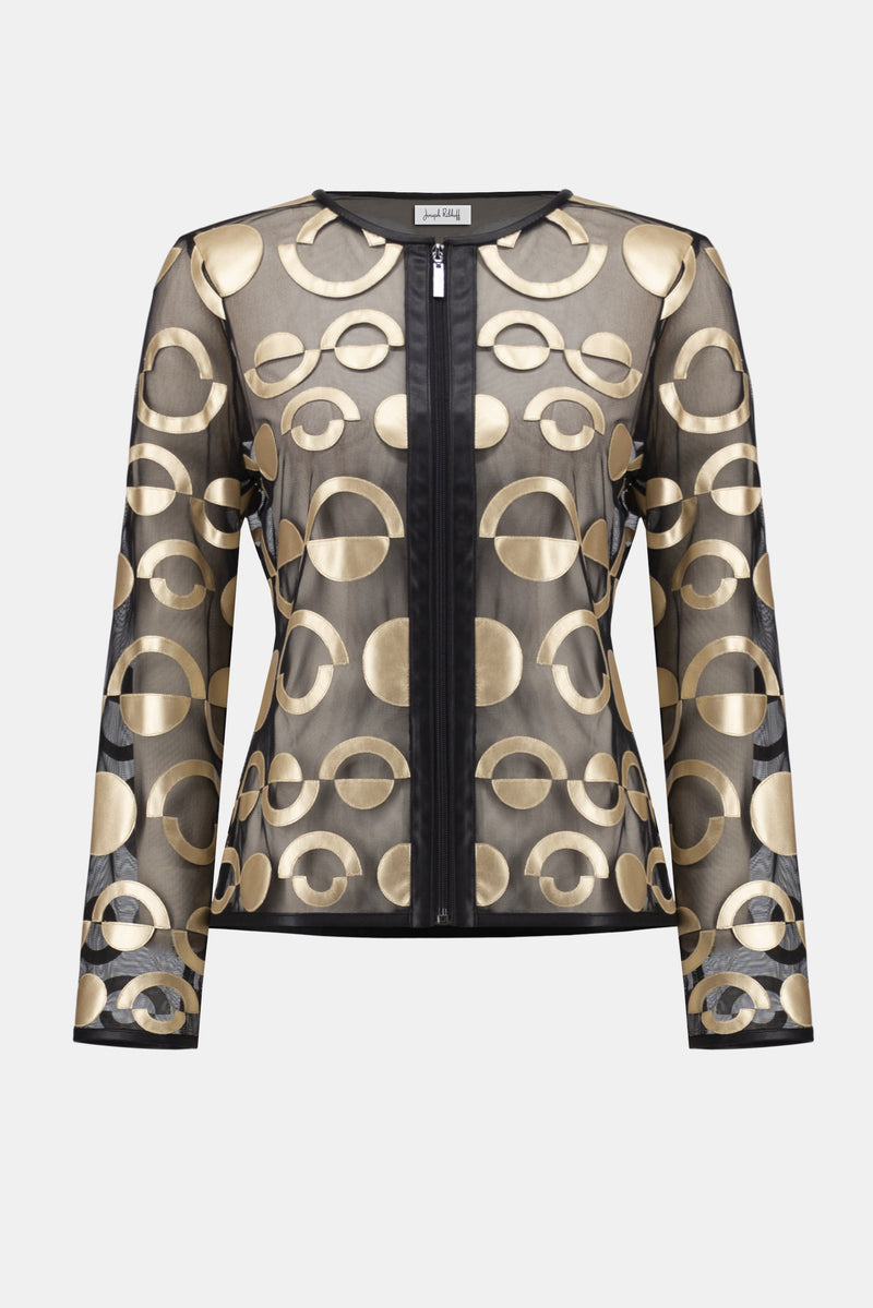 Joseph Ribkoff Mesh and Leatherette Collarless Jacket 254923 F25