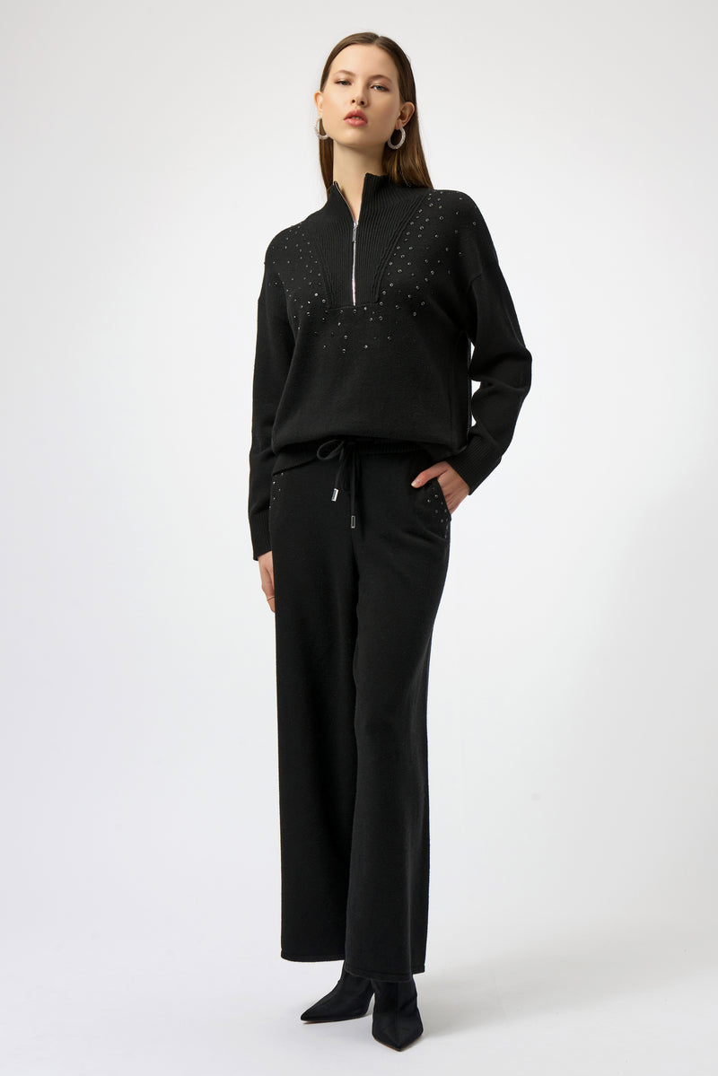 Joseph Ribkoff Sweater Knit Mock Neck Pullover with Rhinestones 254933 F25