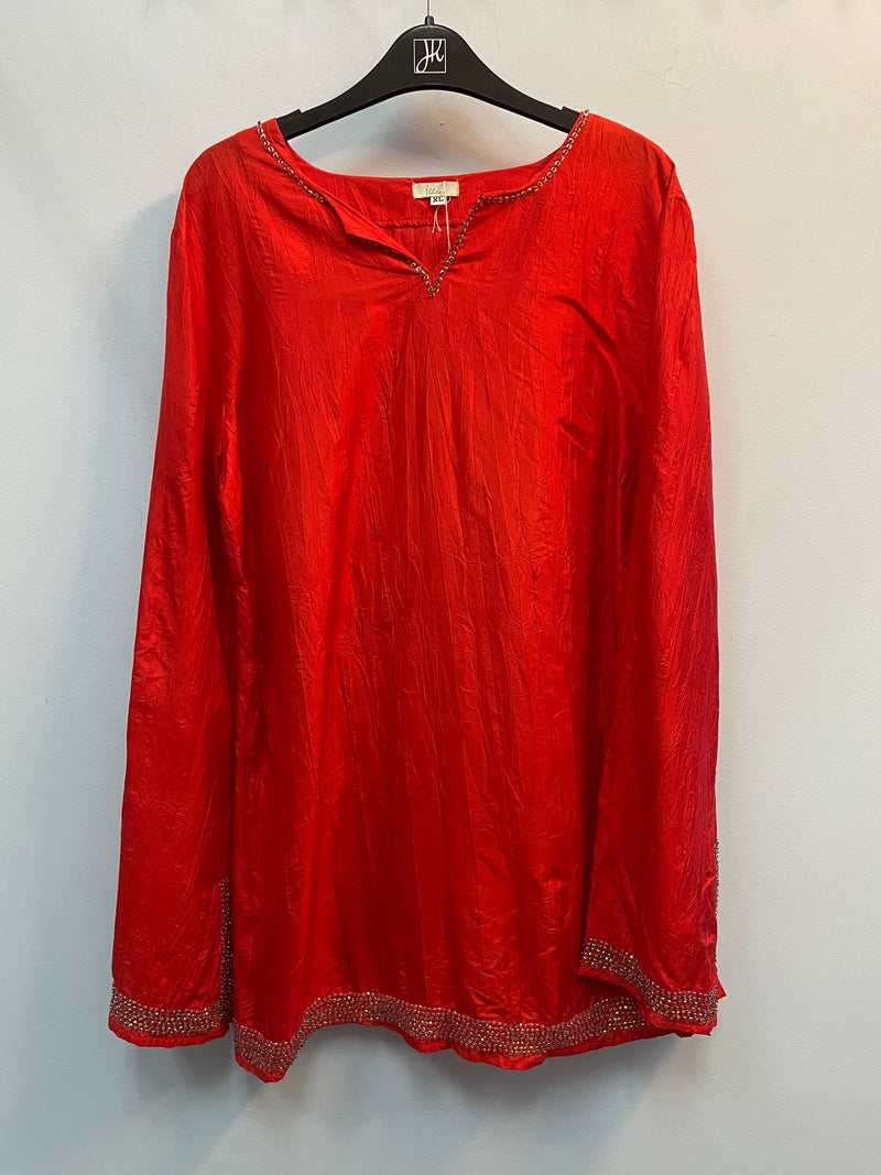 FINAL SALE - Crinkled Silk Top with Embroidery