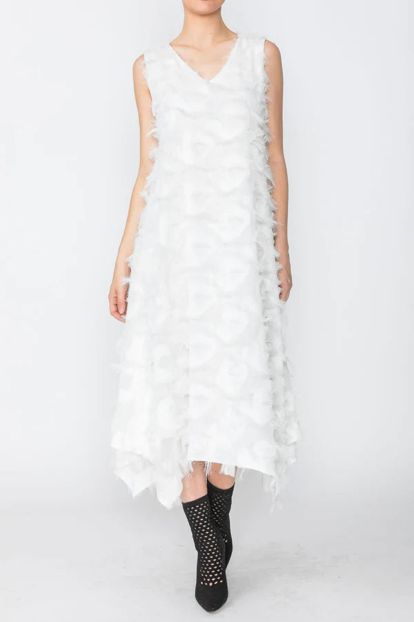IC Collection White V-Neck Sleeveless Fringe Dress Style 2942D