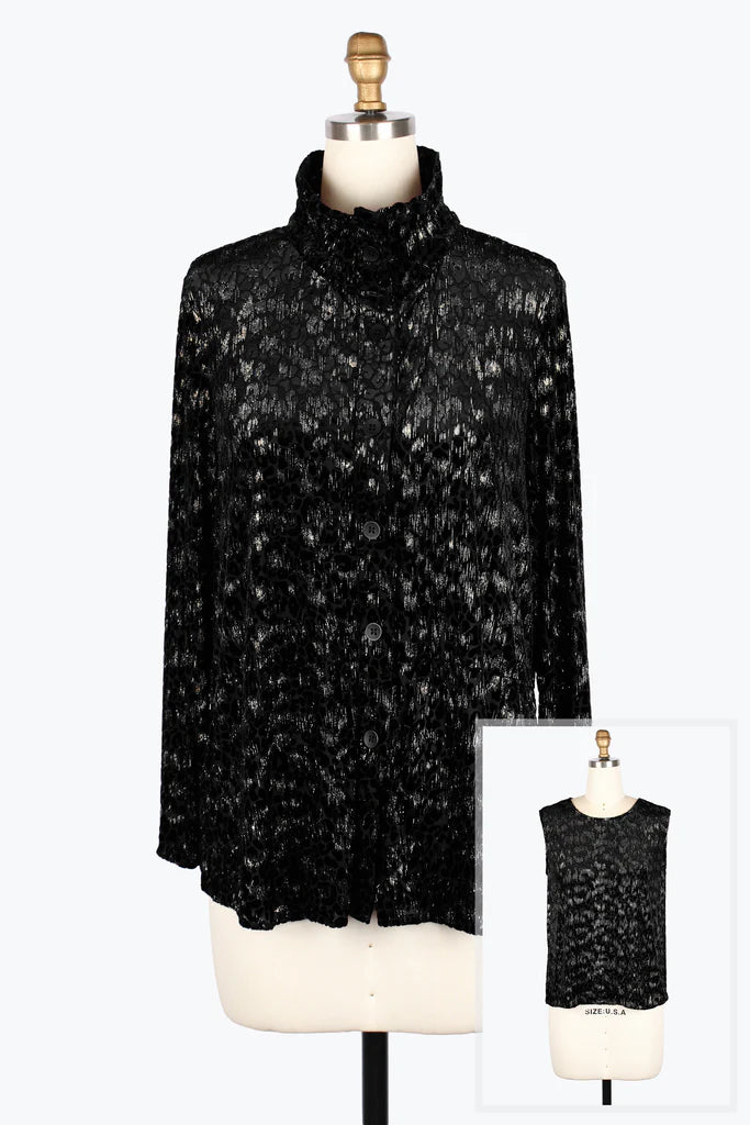 Damee Leopard Burnout Shirt Twin Set 31440-Blk F25