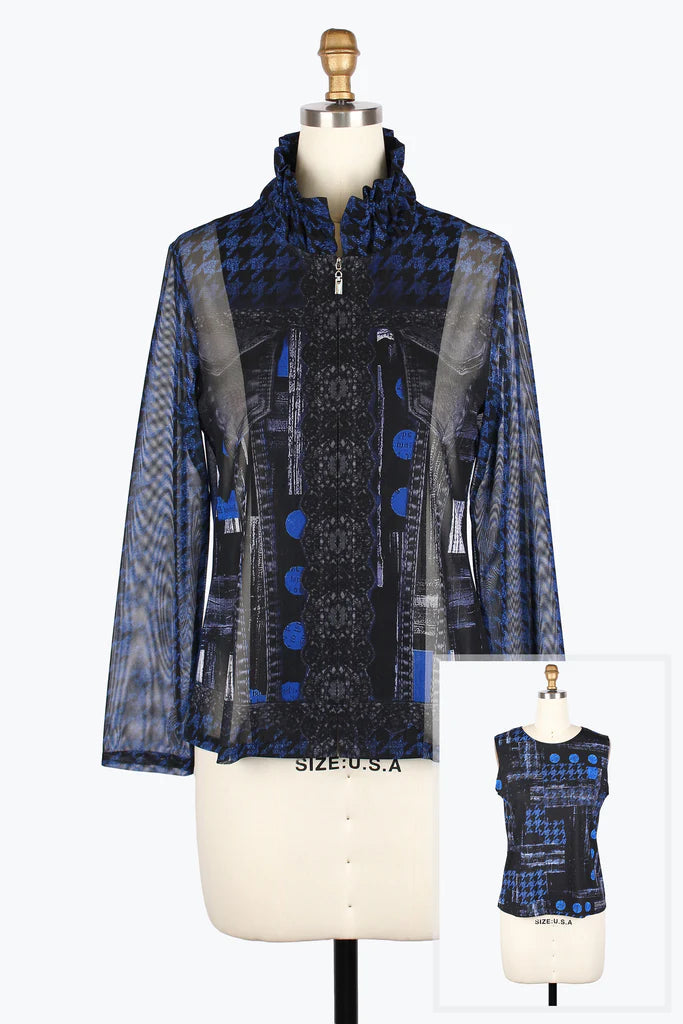 Damee Houndstooth & Dots Mesh Twin Set 31444-Blu F25