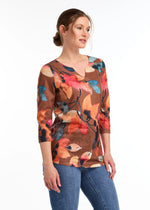 3/4 Sleeve Notch Neck Top 3459451--GLDN-F24