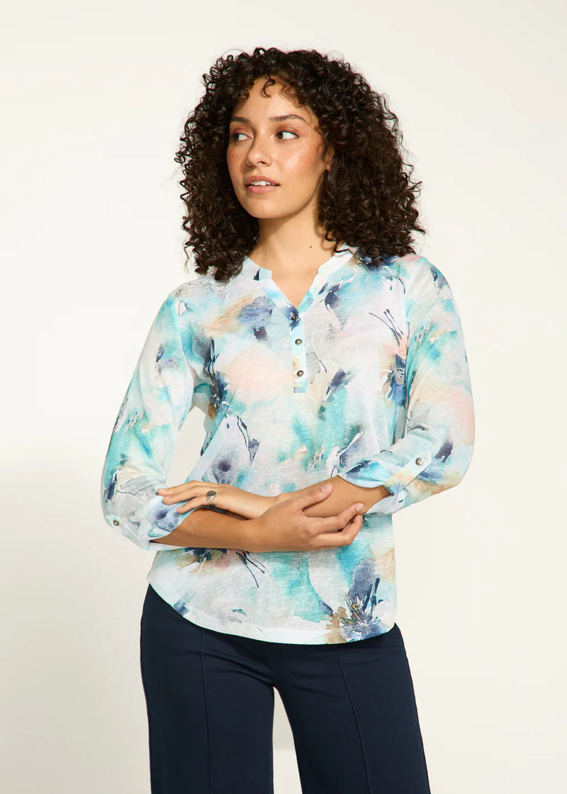 SALE FDJ 3/4 Sleeve Tab-Up Henley Top, Alani