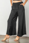 IC Collection Black Wide Leg Elastic Waist Pant Style 4453P