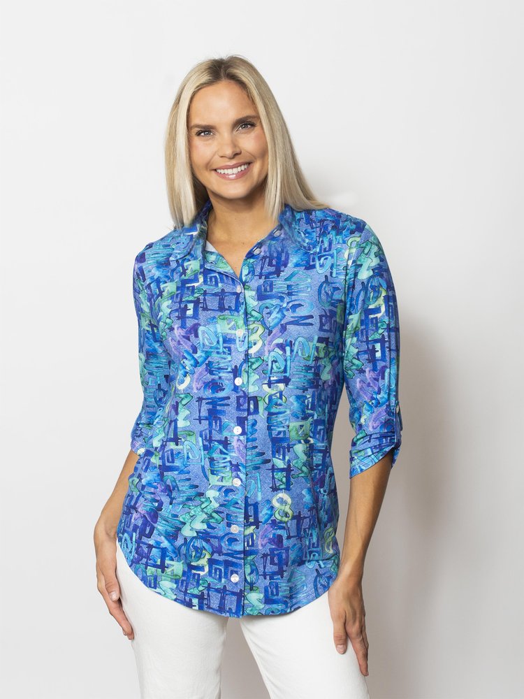 Snoskins Viscose Prints V-Neck top with Flounce sleeves 44566-25S