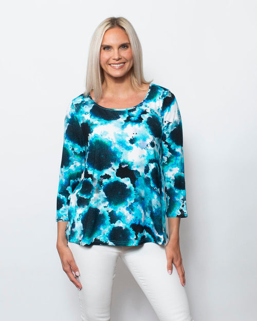 Snoskins Viscose Prints Johnny collar top with Rouched Elbow Sleeves Style 44583-24S