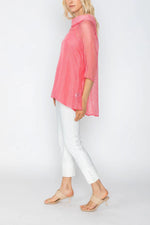 IC Collection COWL NECK 3/4 SLEEVE SEE-THROUGH FABRIC TOP Style 4518T