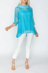 IC Collection COWL NECK 3/4 SLEEVE SEE-THROUGH FABRIC TOP Style 4518T
