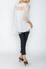 IC Collection COWL NECK 3/4 SLEEVE SEE-THROUGH FABRIC TOP Style 4518T