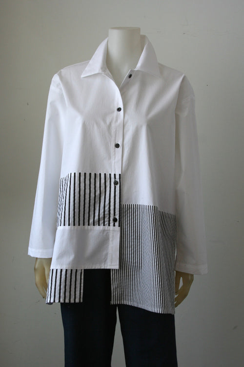 Christopher Calvin Mixed Patchwork Shirt 4550 Blue or White F25