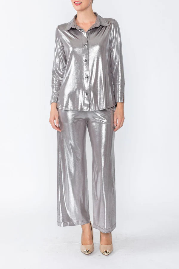 IC Collection SPLIT CUFFS HIGH-LOW SHINY BLOUSE Style 4578B