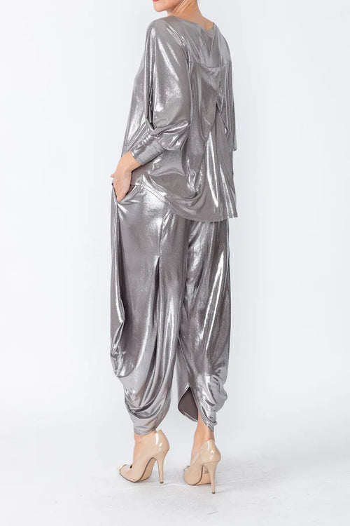 IC Collection SHINY ASYMMETRICAL DRAPED SLEEVE TOP Style 4631T