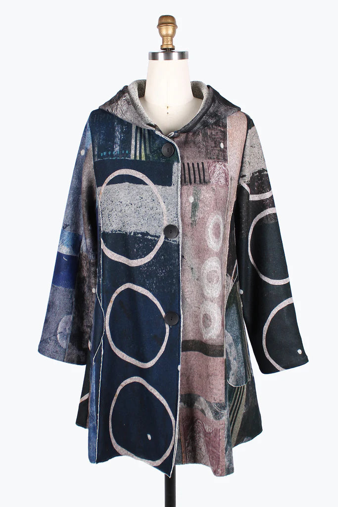 Damee Mixed Pattern Hooded Long Coat 4846-Mlt