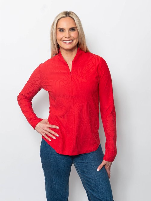 Snoskins Swirl Sport Jacquard Funnel Neck Zip top 48681-F25