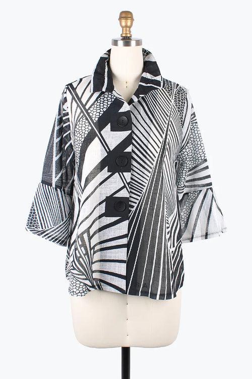 Damee Abstract Pattern Button Patch Jacket 4878-BLK