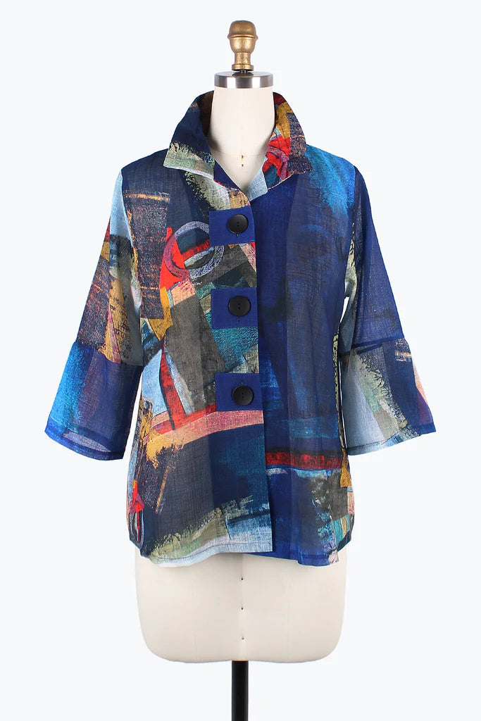 Damee Abstract Art Button Patch Jacket 4879-BLK