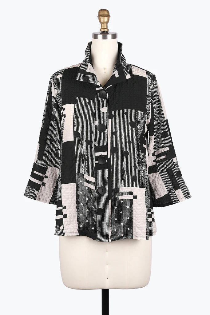 Damee 4958-BLK S25Multi Pattern Seersucker Jacket