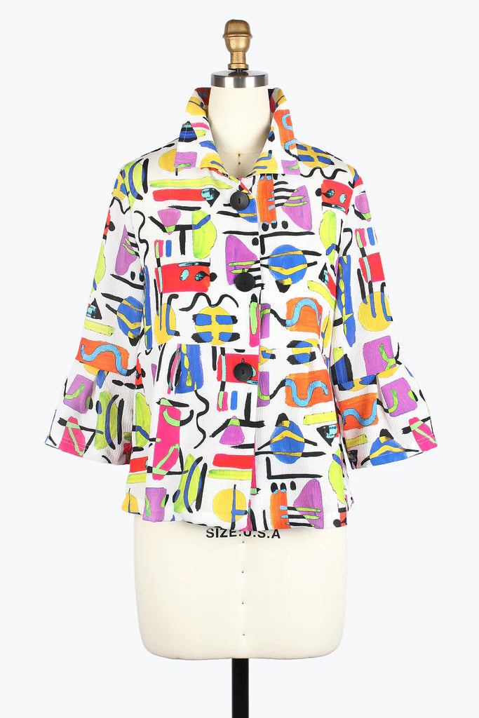 Damee 4964-MLT S25Abstract Art Crinkled Peplum Jacket